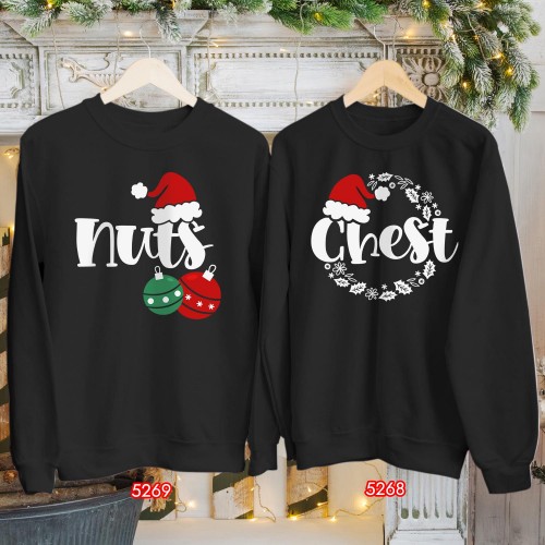 Chest Nut Couple Matching Christmas Sweater – Funny Matching Xmas Jumper, Christmas Knitwear for Couples, His & Hers Festive Pullover, Cute Couple Christmas Sweater