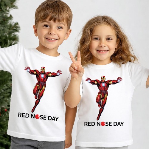 Iron Man Red Nose Day T Shirt, Comic Relief T-Shirt & Tops, Marvel Inspired Comic Relief Clothing for Adults & Childrens Red Nose Day