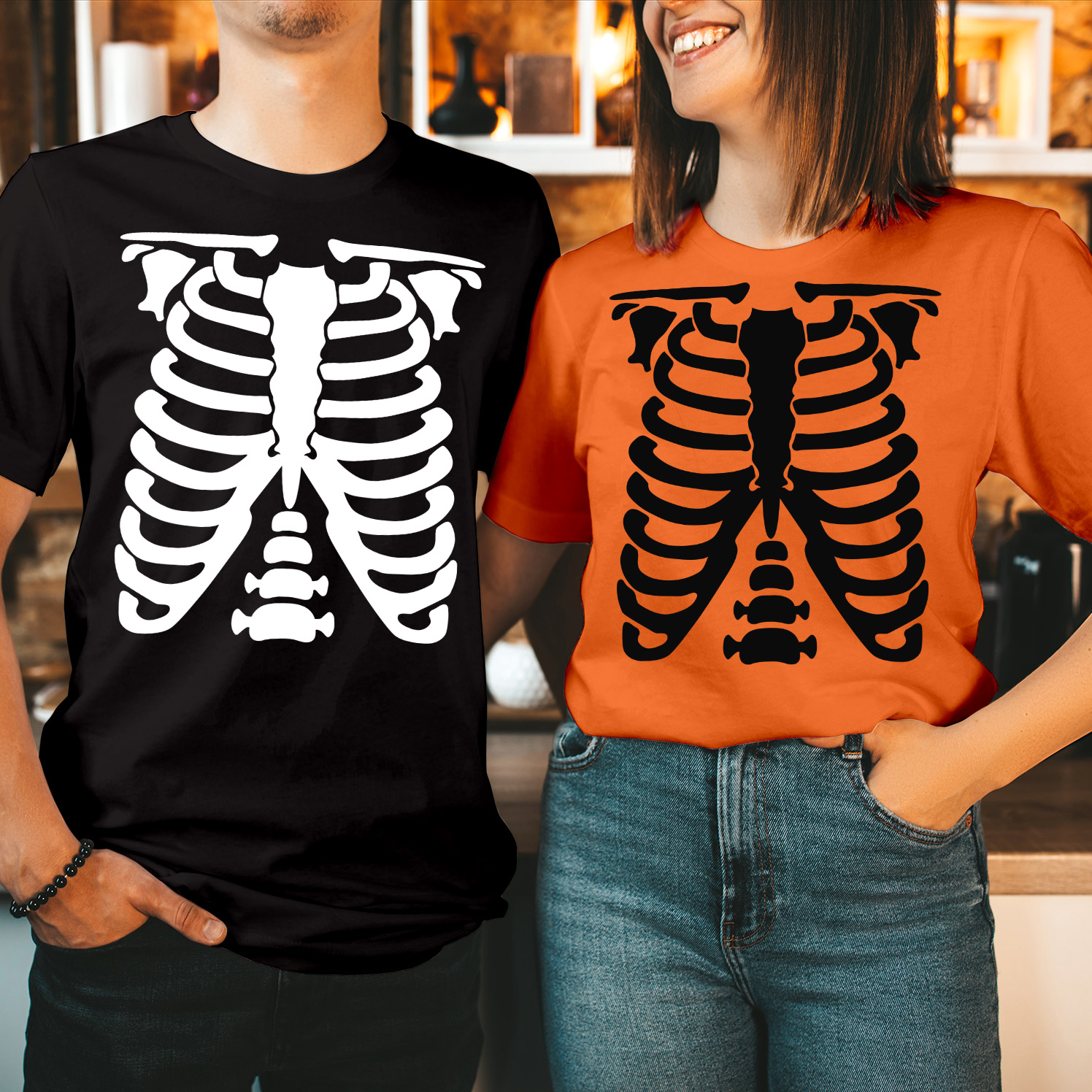 Skeleton Rib Cage X-Ray Funny Halloween T-Shirts Rib Cage Bone Perfect Spooky Humorous Costume for Parties Events Men Women Kids Unisex T Shirt