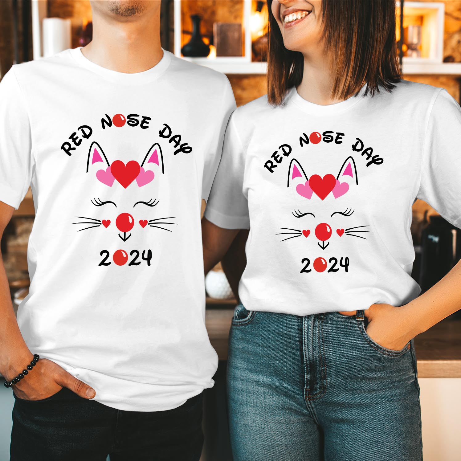 Red Nose Day 2024 Comic Relief Cute Cat Kitty T-Shirt