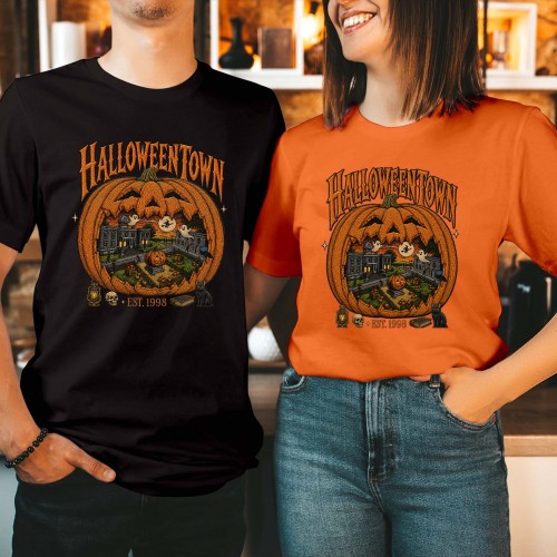 Halloweentown Est 1998 T-Shirt, Giant Carved Pumpkin Town Square Shirt, Vintage Autumn Halloween Tee, Retro Movie Spooky Season Community Top