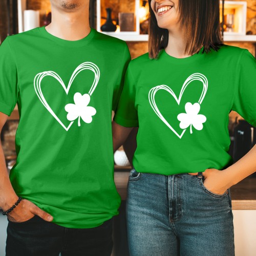 Shamrock Heart Shirt, Funny St Patricks Day Shirts for Adults, Womens St Patricks Day T-Shirt & Mens Tee, Saint Patricks Day Love Heart