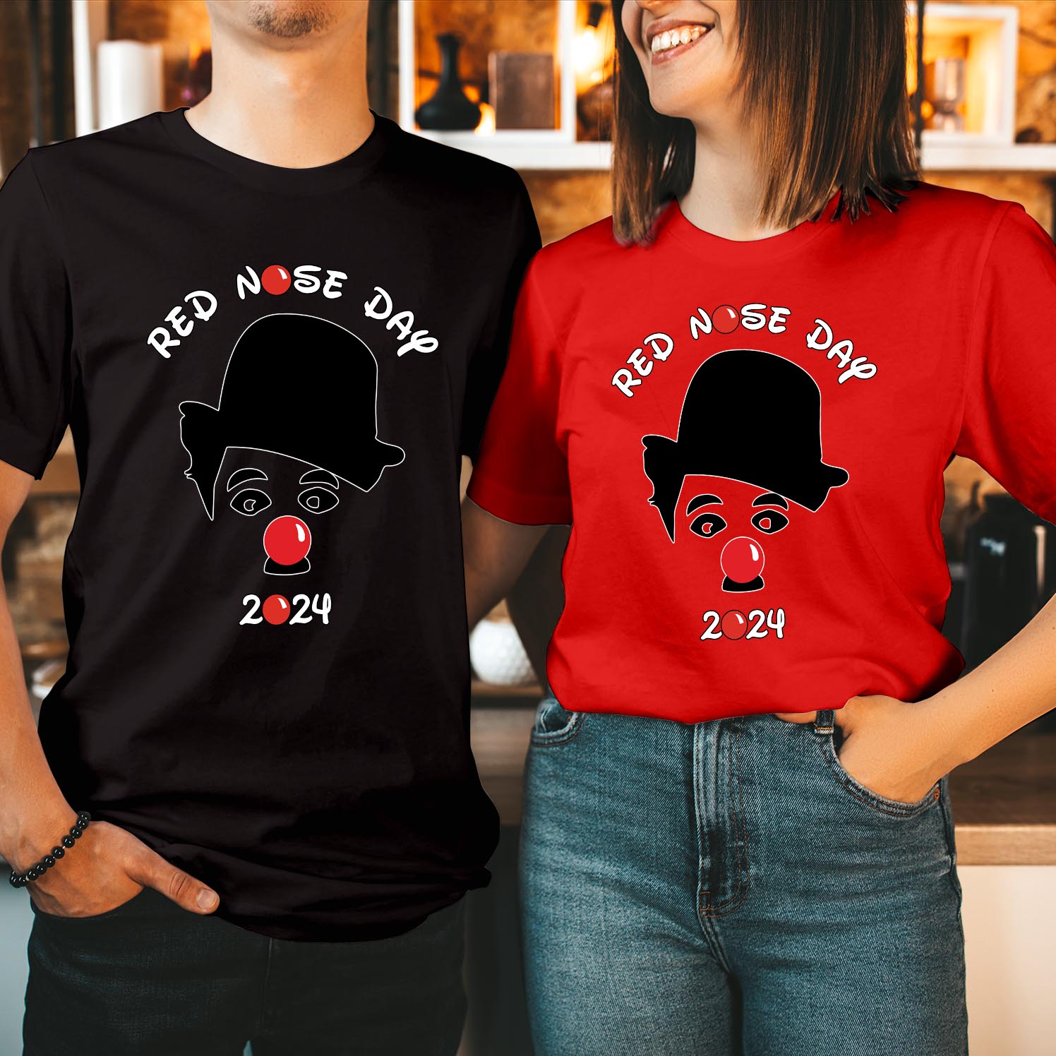 Red Nose Day Comic Relief Charlie Chaplin Funny T-Shirt