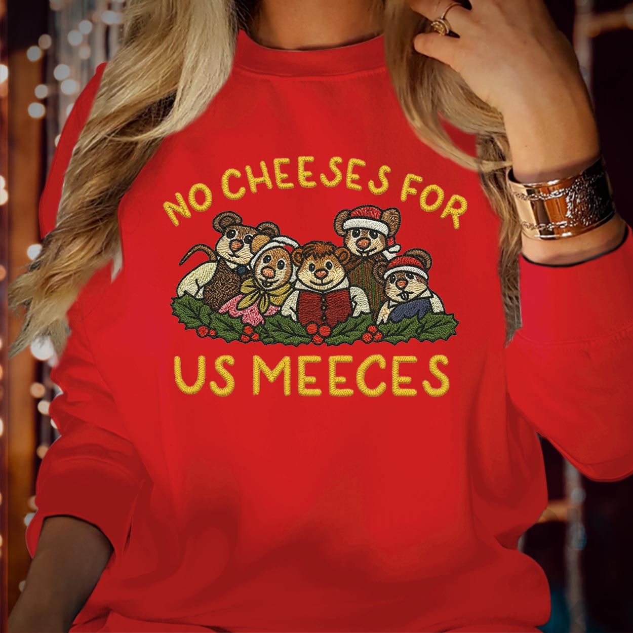 No Cheeses for us Meeces Jumper - Christmas Sweatshirt - Funny Mouse Carol Jumpers, Holiday TV Cartoon Xmas Gift