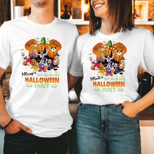 Custom Disney Halloween 2026 Shirt, Personalised Not So Scary Pumpkin Party T-Shirt, Mickey Mouse Ears Family Matching Vacation Group Tops