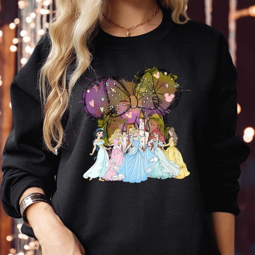 Disney Princesses Minnie Ears Sweatshirt, Watercolor Castle 2026 Trip, Mickey Minnie & Friends Magical Memories, Disney Girls Trip Women & Kids Top
