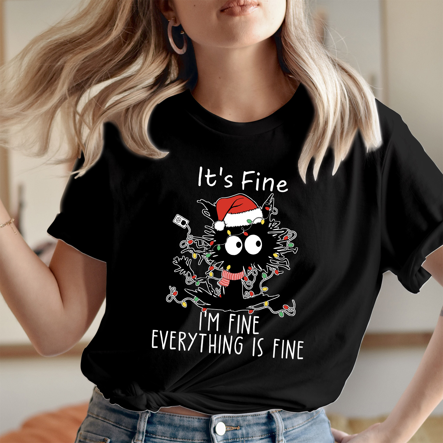 I'm Fine Everything is Fine Christmas Cat T-Shirt