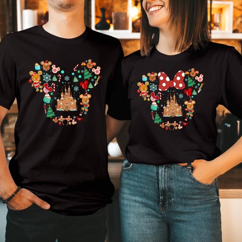 Magical Gingerbread Castle Disney Christmas T Shirt, Matching Family Holiday Graphic Tee, Winter Theme Park Vacation Gift Mickey Minnie Xmas Top