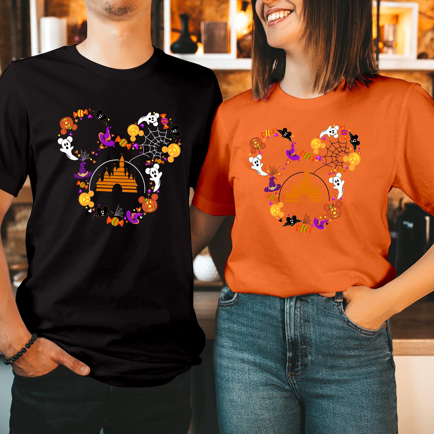 Disney Halloween Mickey Head T-Shirt Trick or Treat Spider Mickey Halloween Castle Magic Kingdom Disneyland Girls Boy Trip 2024 Family Matching Vacation T Shirt