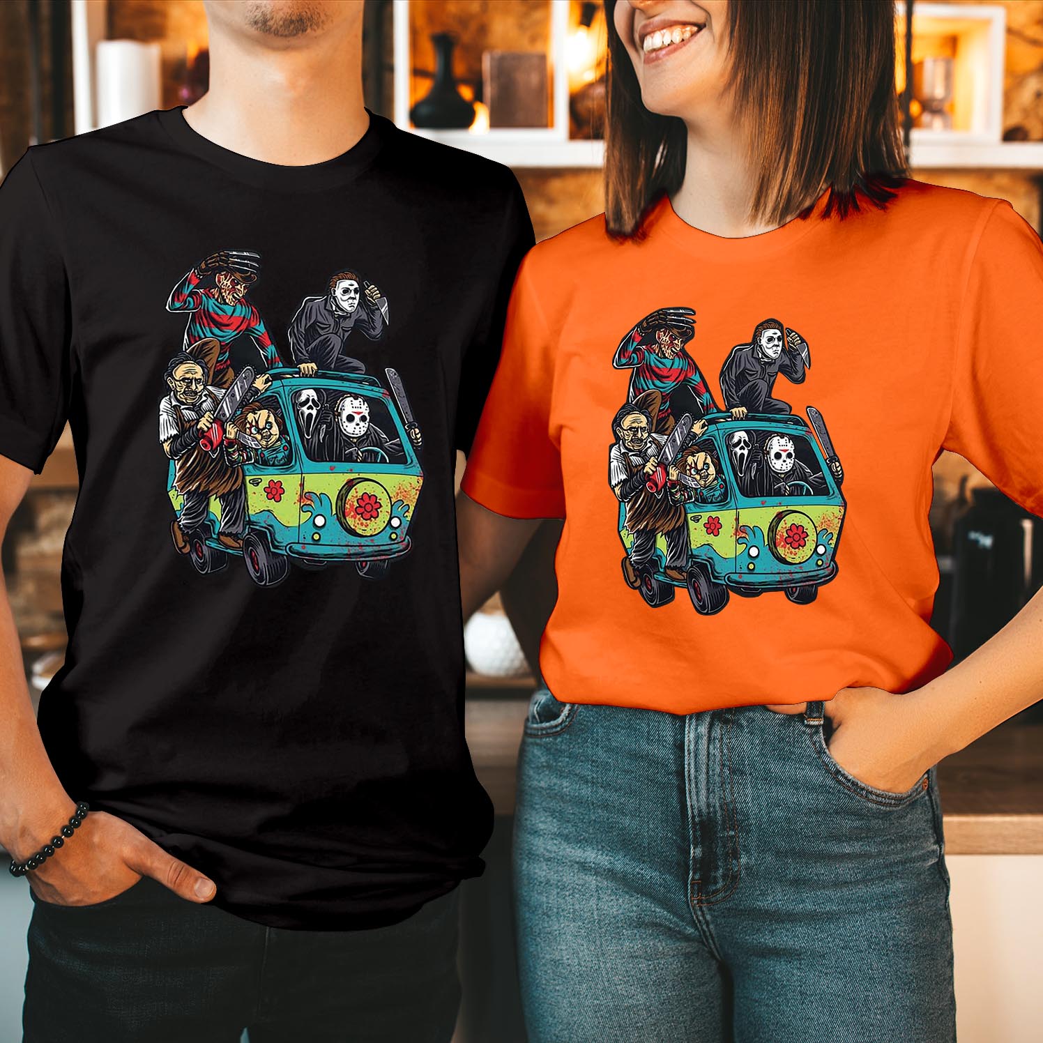 The Killer Squad Scary Movies Spooky Halloween T-Shirt Van Bus Mystery Machine Horror Characters Friends Parties Events Men Women Kids Unisex T Shirt