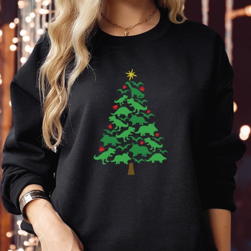 Dinosaur Tree Rex Christmas Tree Sweatshirt - Festive Holiday Apparel for Kids and Adults - Fun Christmas Outfit - Unique Dinosaur Christmas Sweater