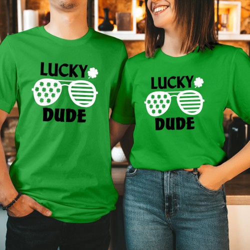 Lucky Dude St Patricks Day Sunglasses Shirt, Happy Saint Patricks Day T-Shirt, Funny Irish Men Women Gift Top, Lucky Shamrock Clover