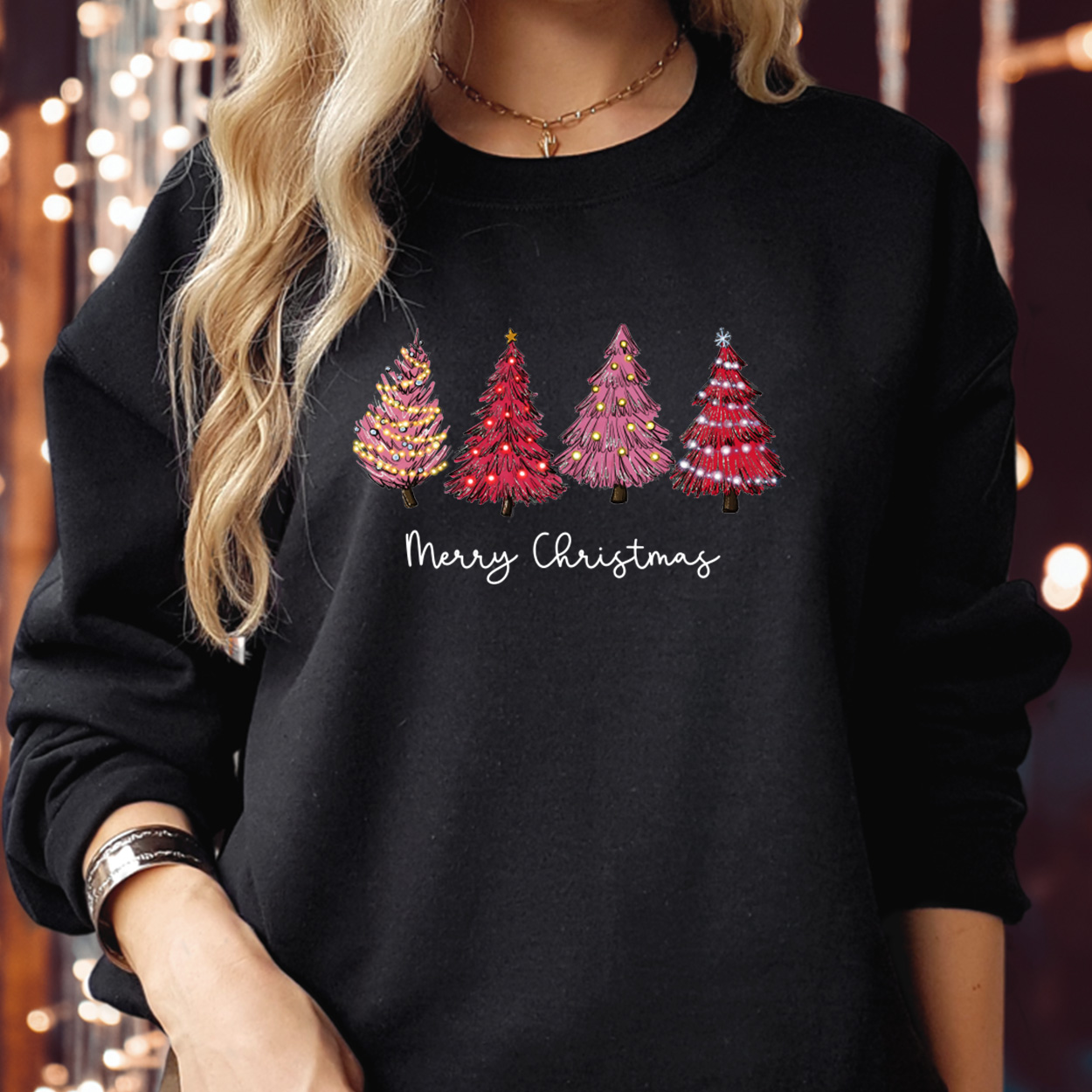 Pink Christmas Light Pine Tree T-Shirt