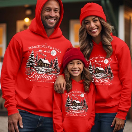 Personalised Lapland 2026 Family Matching Christmas Hoodie, Custom Log Cabin Santa Sleigh Holiday Jacket, Festive Xmas Winter Scene Hooded Jumper