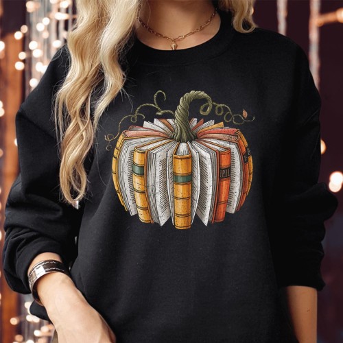 Book Lover Pumpkin T-Shirt, Sweatshirt, Hoodie - Reading Teacher Shirt- Halloween Bookish Tee - Autumn Pumpkin Top for Readers