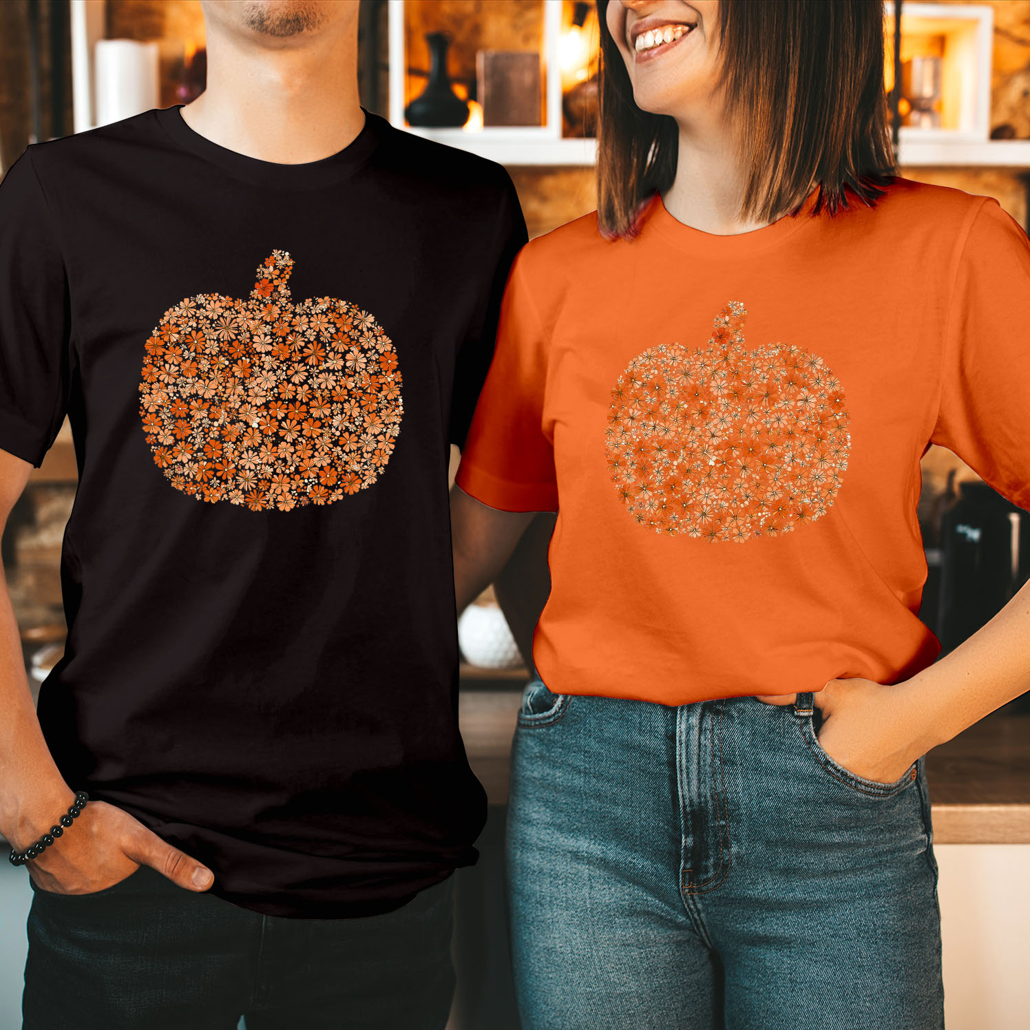 Floral Pumpkin Halloween T-Shirt, Cute Fall Autumn Pumpkin Shirt, Retro Daisy Flower Pumpkin Tee, Cozy Thanksgiving Top