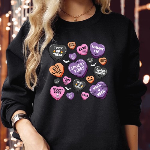 Candy Hearts Halloween Spooky Vibes Retro Halloween- Spooky Season Trick or Treat Boo Ghost Witch - Happy Halloween Jumper