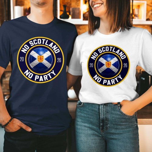 Scotland Circular Badge T-Shirt, No Scotland No Party 2026 Football Shirt, Vintage Style World Cup Fan Top, Tartan Army Supporters Tee