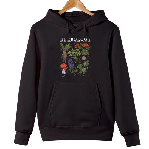 Harry Potter Herbology Hoodie, Vintage Hogwarts Magical Plants Botanical Poster Hooded Jumper, Wizarding World Mandrake & Gillyweed Gift for Men & Women