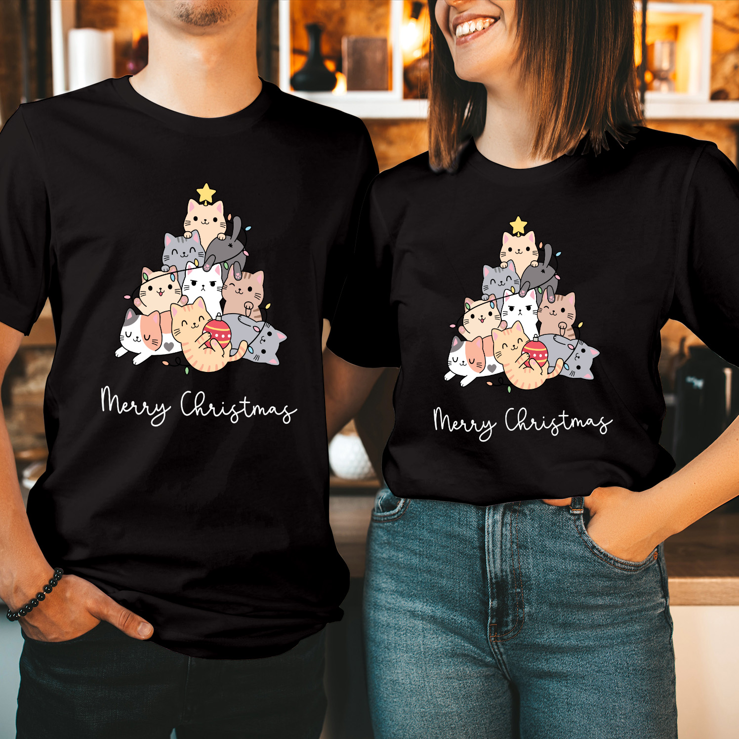 Merry Christmas Tree Cats Funny T-Shirt