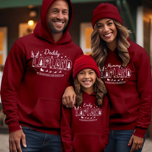 Personalised Lapland Family Christmas Hoodie – Custom Santa Claus Matching Holiday Jacket, Xmas Gift for Mum, Dad & Kids Jumper