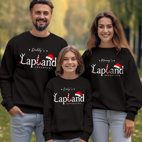 Personalised Lapland 2026 Family Matching Sweatshirt, Custom Candy Cane Santa Hat Christmas Holiday Jumper, Festive Xmas Family Pullover