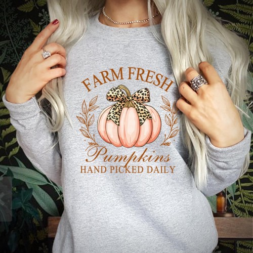 Hand Picked Farm Fresh Pumpkins Fall Coquette Bow - Spooky Season Trick or Treat Boo Ghost Witch - Happy Halloween Jumper