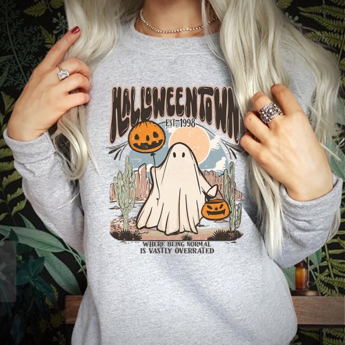 Halloween 1998 Retro Pumpkin Ghost House- Spooky Season Trick or Treat Boo Ghost Witch Sanderson sister - Halloween Jumper