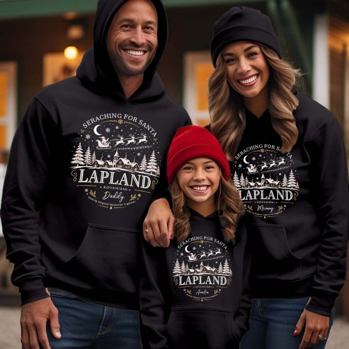 Personalised Lapland 2026 Family Matching Christmas Hoodie, Custom North Pole Village Santa Sleigh Holiday Group Jumpers, Men Women Kids Unisex Jackets