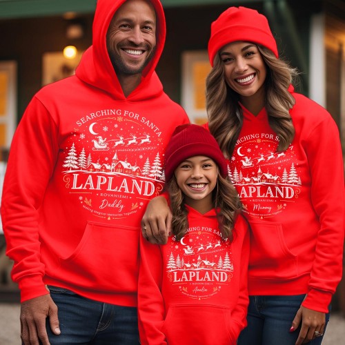 Personalised Lapland 2026 Family Matching Christmas Hoodie, Custom North Pole Village Santa Sleigh Holiday Group Jumpers, Men Women Kids Unisex Jackets