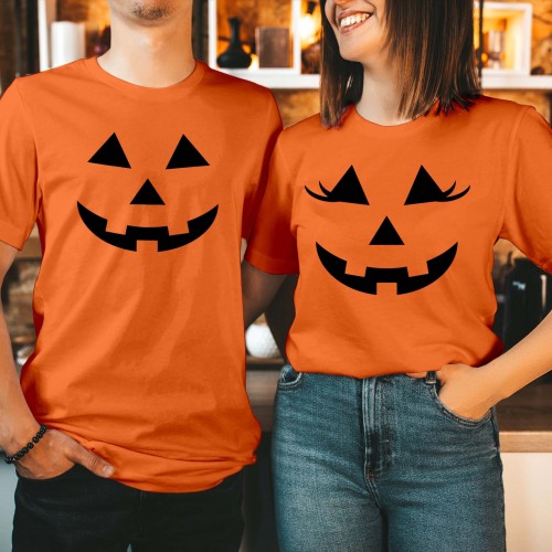 Pumpkin Face Shirt, Jack O Lantern Tee, Matching Couples Halloween Shirt, Him and Her Pumpkin Top, Family Costume T-Shirt, Spooky Season Apparel