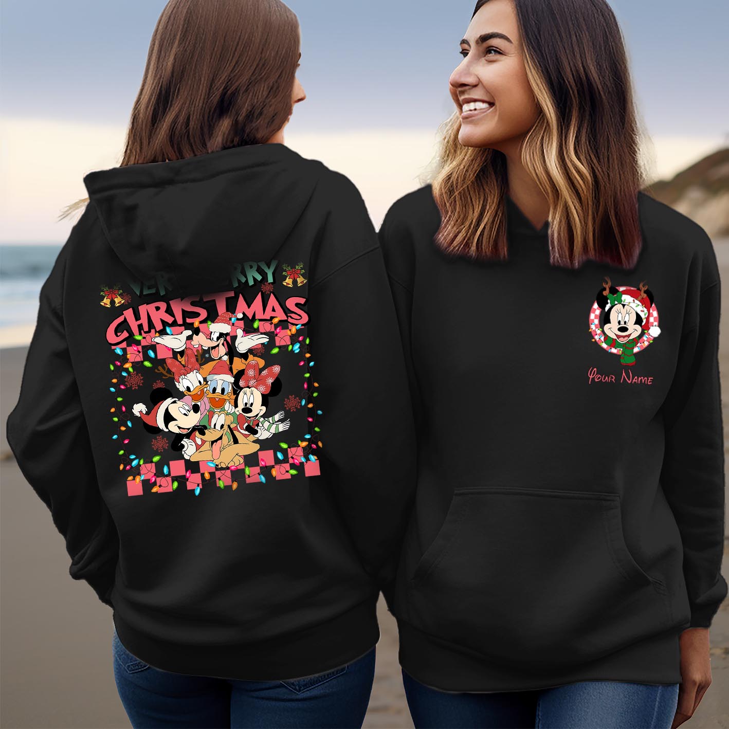 Personalised Disney Mickey & Friends Christmas Hoodie, Custom Family Holiday Matching Sweatshirt, Funny Xmas Gift Costume Outfit Hoody
