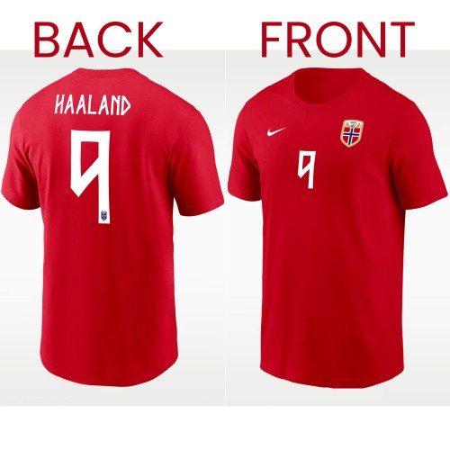 Erling Haaland Norway Football T-Shirt, Norway Fan Gifts Football Fan Gift, Norwegian Double Sided Jersey Print, Mens Womens Kids Birthday Sport Tops