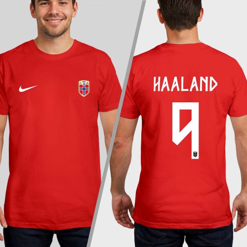 Erling Haaland Norway Football T-Shirt, Norway Fan Gifts Football Fan Gift, Norwegian Double Sided Jersey Print, Mens Womens Kids Birthday Sport Tops