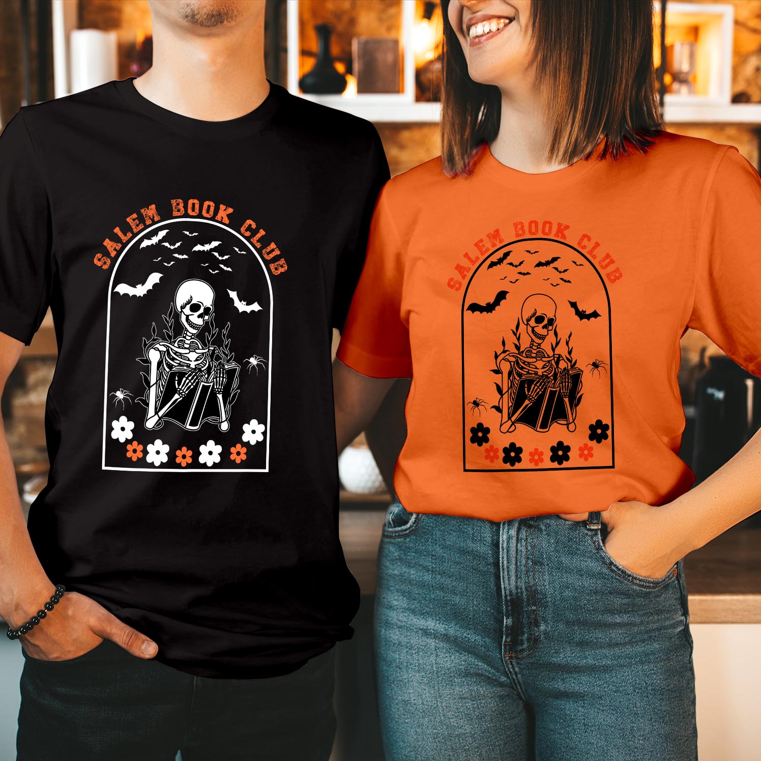 Salem Book Club Halloween T-Shirt Spooky Season Funny Halloween Book books Reading Skeleton Shirt Men Women Kids Book Day Librarian Unisex T Shirt