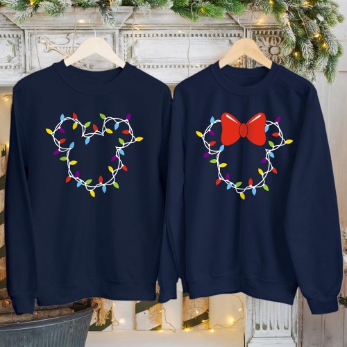 Magical Mouse Christmas Fairy Lights Sweatshirt, Funny Matching Couples Holiday Jumper, Disney Theme Park Crewneck Retro Xmas Gift Winter Sweater