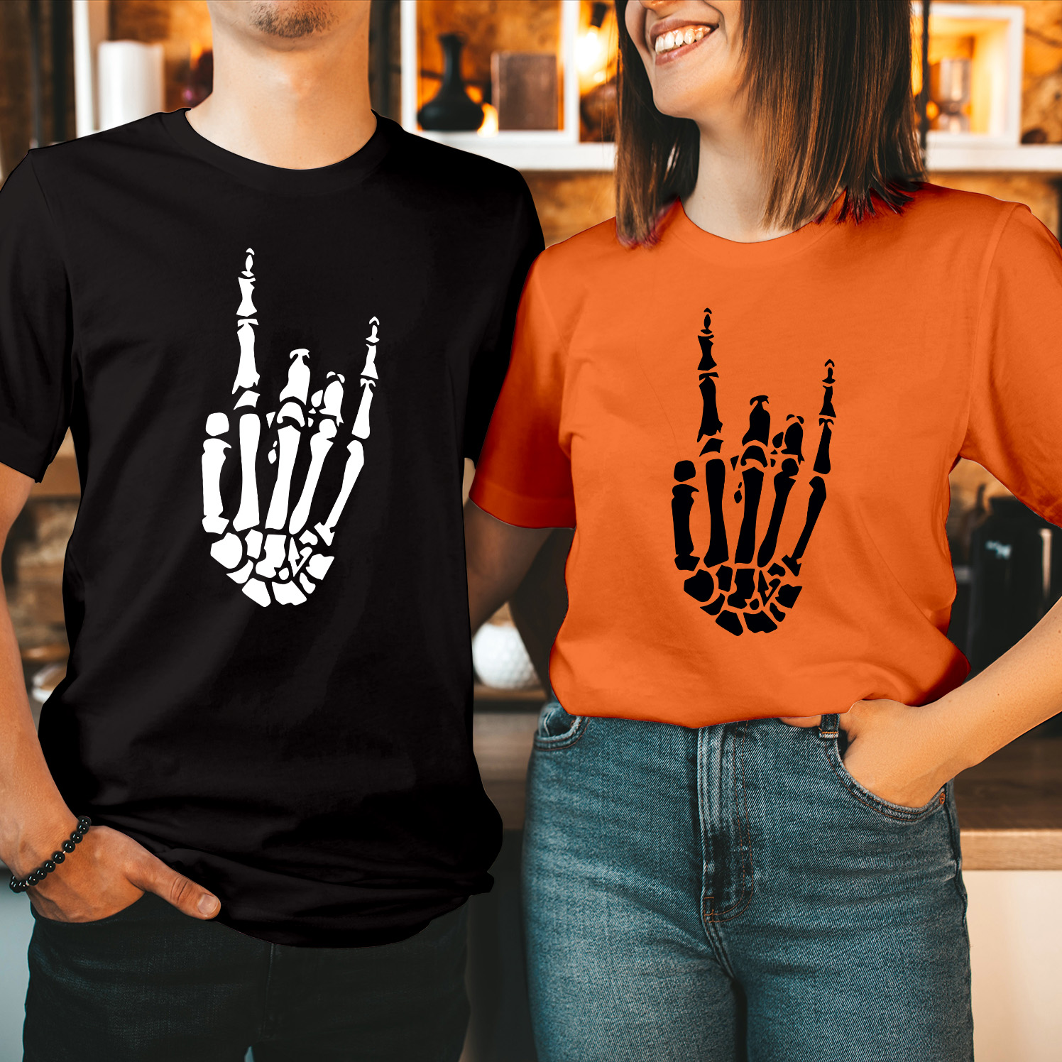 Skeleton Rock Hand T-Shirt Spooky Halloween Skull Graphic Tee for Men and Women, Perfect Costume for Trick or Treating and Haunted Parties Unisex T Shirt