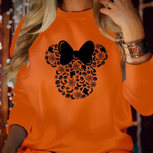 Disney Halloween Mickey Mouse Ears Silhouette Sweatshirt, Minnie Bow Spooky Icons Jumper, Vintage Fall Pumpkin Pullover, Holiday Crewneck Top