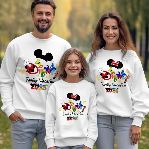 Disney Mickey Minnie Mouse Trip 2026 Family Holiday Sweatshirt, Summer Vacation Tops Minnie Mickey Friends Disneyland Tour Mum Dad Kids Matching Jumper