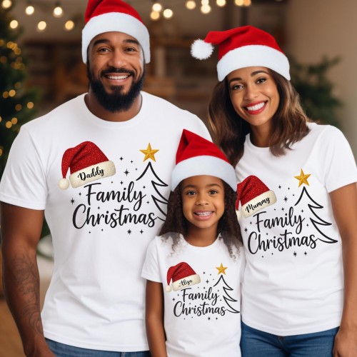 Personalised Family Christmas Shirt, Custom Name Holiday Santa Claus Crew Graphic Tee, Matching Family Couples Kids Winter Xmas Tops Novelty Gift