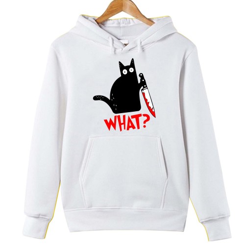 Murderous Halloween Black Cat What Sweatshirt, Funny Spooky Knife Cat Hoodie, Retro Dark Humor Fall Jumper, Cozy Slasher Meme Pullover Clothing