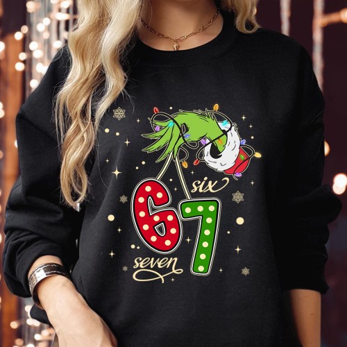 Viral Six Seven Grinch Sweatshirt - Trending Christmas Meme Jumper - Internet Joke Grinchmas Gift Sweater