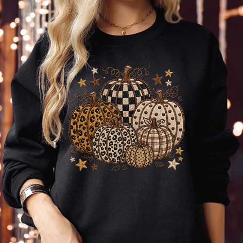 Leopard Checkered Pumpkin Cluster Sweatshirt | Fall Harvest Jumper