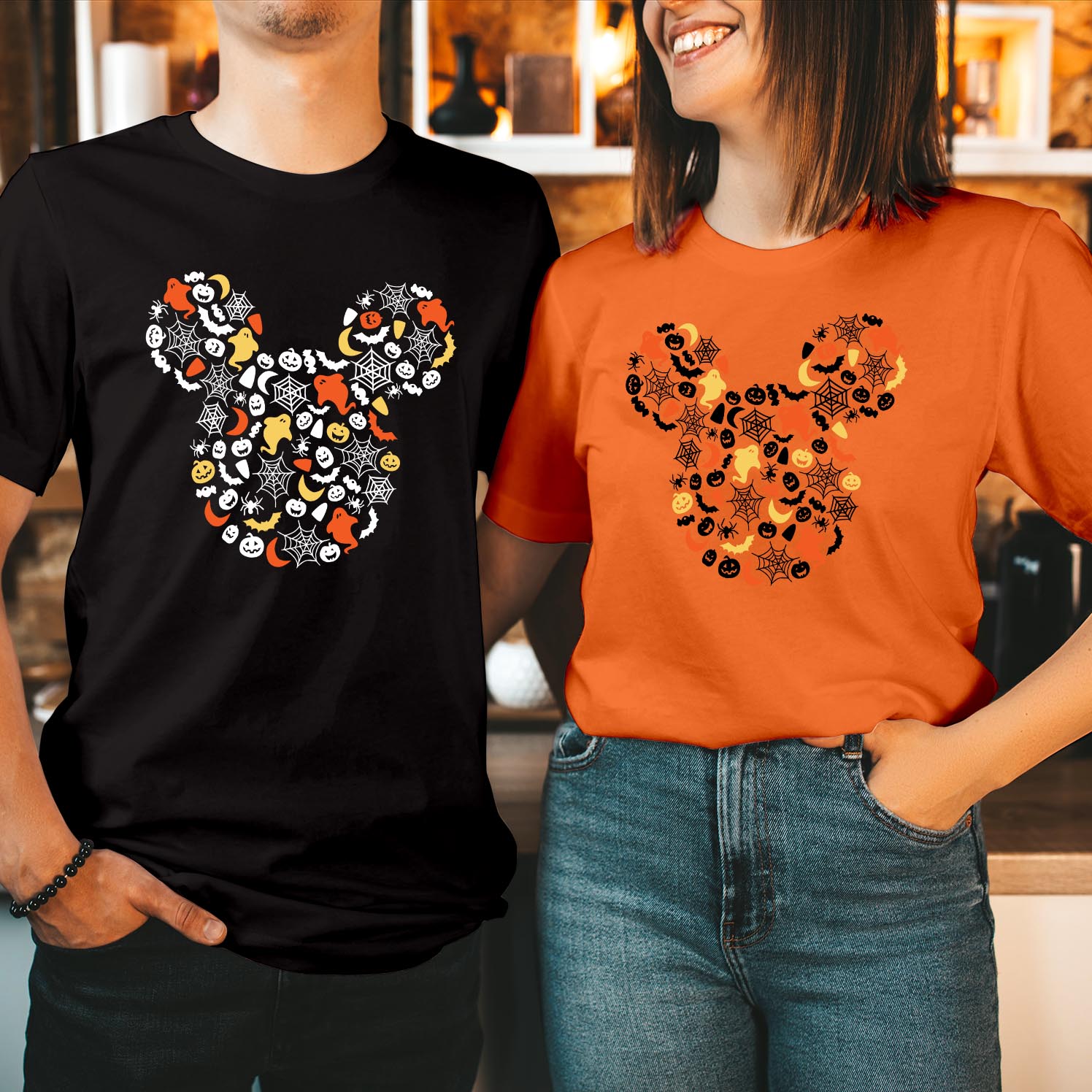 Matching Mickey and Minnie Halloween T-Shirt Ideal for Disney Trips & Wonderland Adventures, Perfect Couple or Family Tees for a Spooky Disney Inspired Celebration Shirt