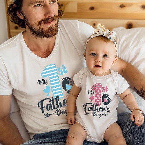 My First Father's Day Shirt 1st Fathers Day Together Father and Kids Matching Shirt Funny Fathers Day Gift T Shirt