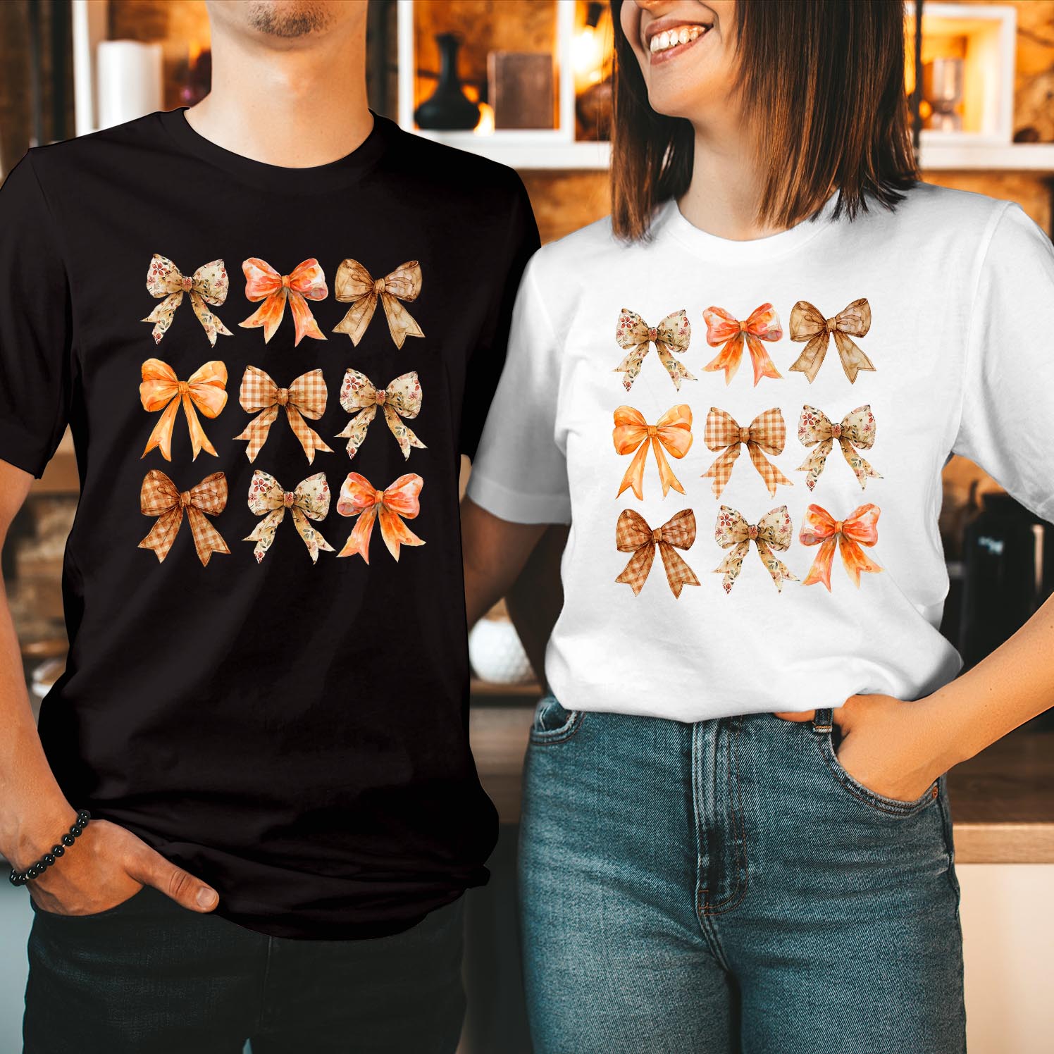 Fall Coquette Bows Halloween T-Shirt Elegant and Playful Autumn Inspired Tee with Delicate Bows Design for a Charming Halloween Look Unisex, Soft and Comfortable Men Women T Shirt