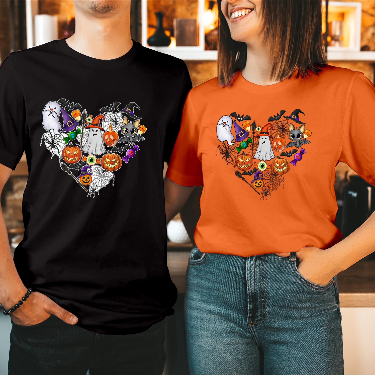 Boo Ghost Cute Doodle Halloween Heart T-Shirt Groovy Vintage Retro Style Tee Spooky Season Men, Women, and Kids Perfect for Halloween Parties Casual Wear T Shirt