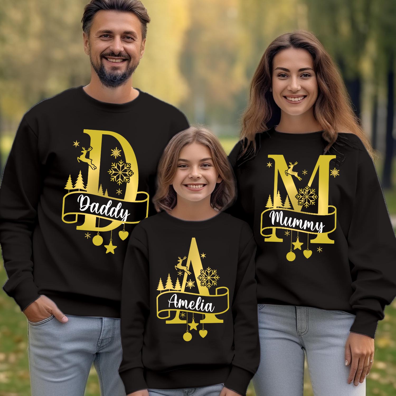 Customised Family Christmas Sweatshirt Matching Monogram Holiday Crewneck, Personalised Name Pajamas Set Mummy Daddy Gift Jumper