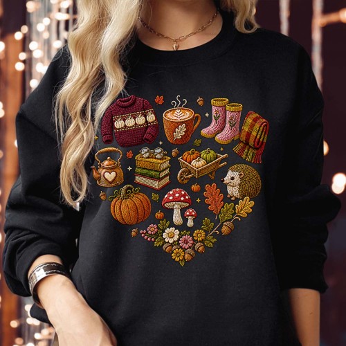 Doodle Autumn Heart Halloween Sweatshirt | Cozy Spooky Elements Jumper