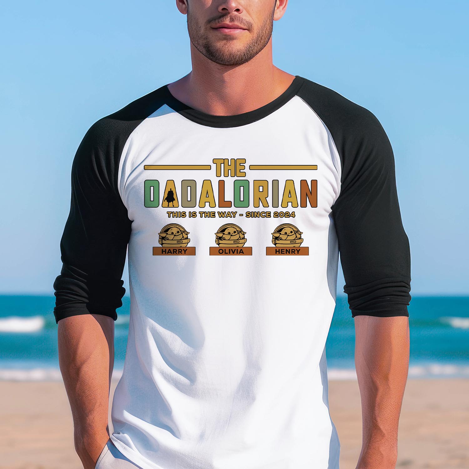 Personalised Dadalorian This is The Way Baby Child Names Baseball Long Sleeve Shirt - Best Dad Father's Day Dad Birthday Shirt
